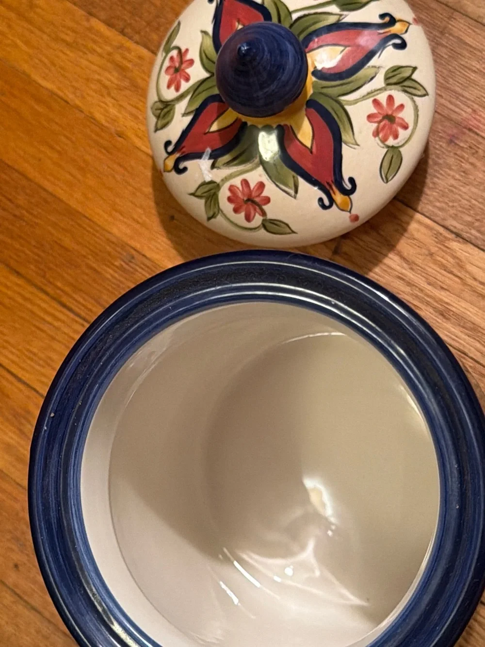 Pier 1 Hand-Painted Ceramic Retired Mediterranean Lidded Kitchen Vintage Jar